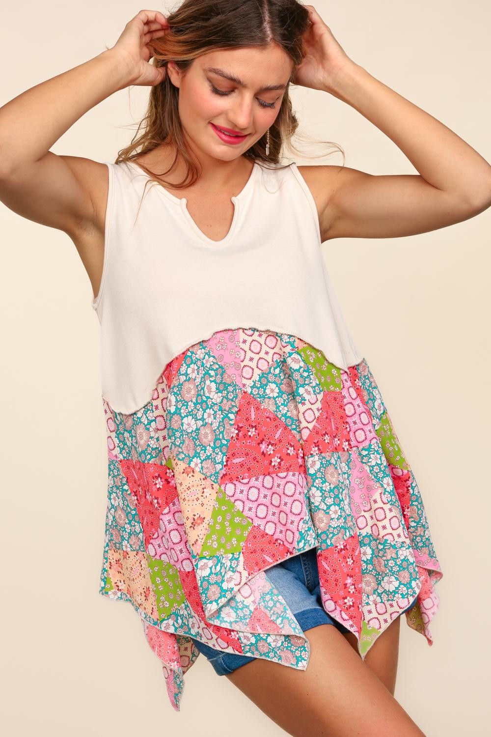 Stilla | Full Size Patchwork Shark Bite Farveblok Tank