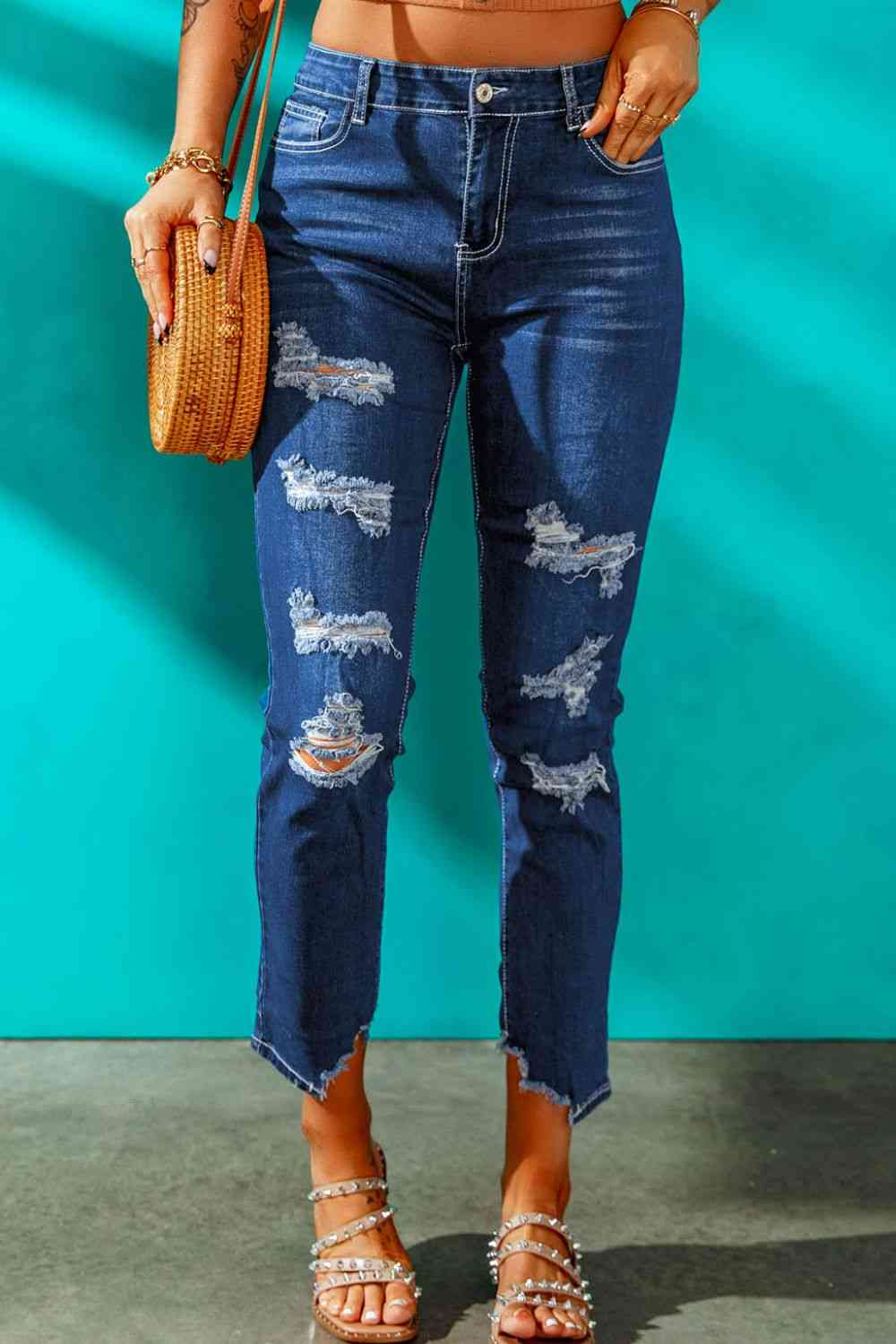 Stilla | Høj Talje Distressed Hem Detail Jeans