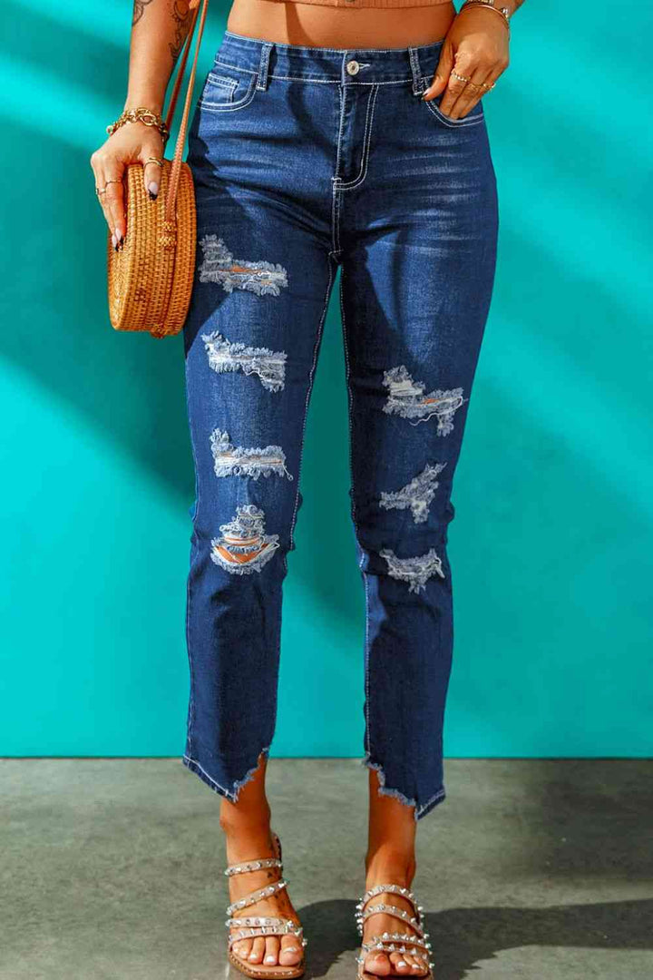 Stilla | Høj Talje Distressed Hem Detail Jeans