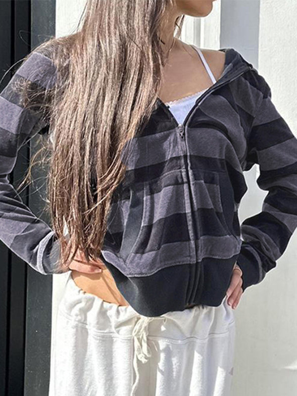 Stilla | Lilla Stribet Print Oversize Langærmet Hoodie
