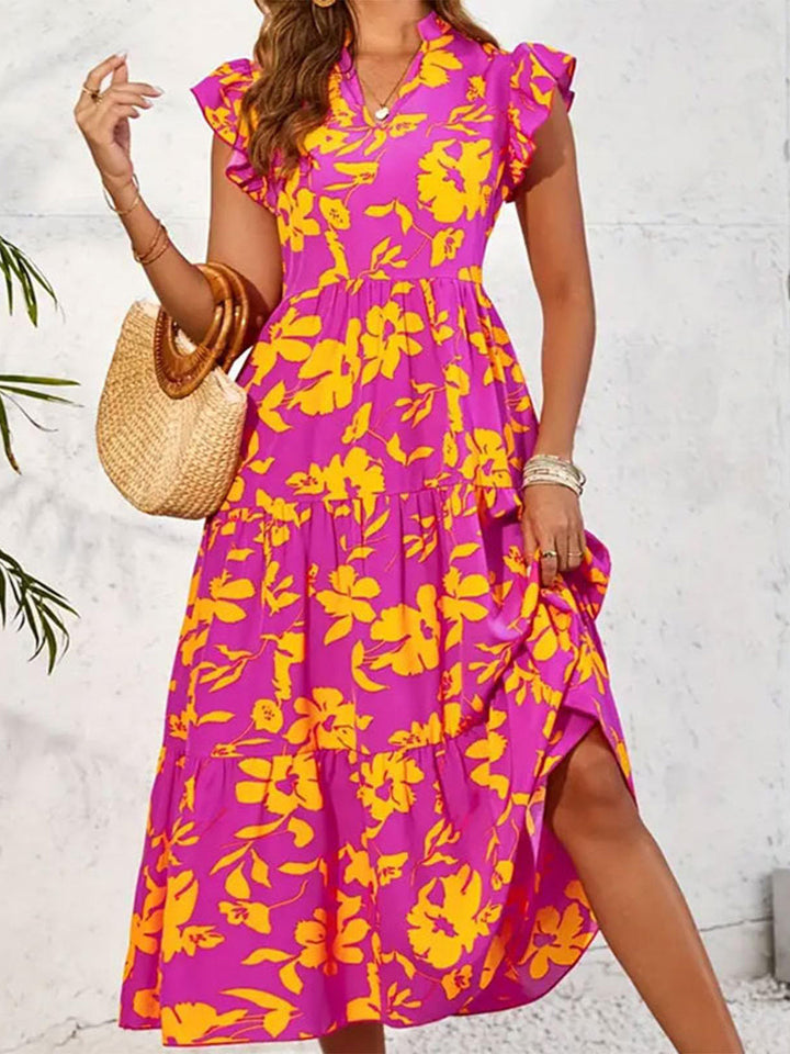 Stilla | Printed Cap Sleeve Midi Kjole