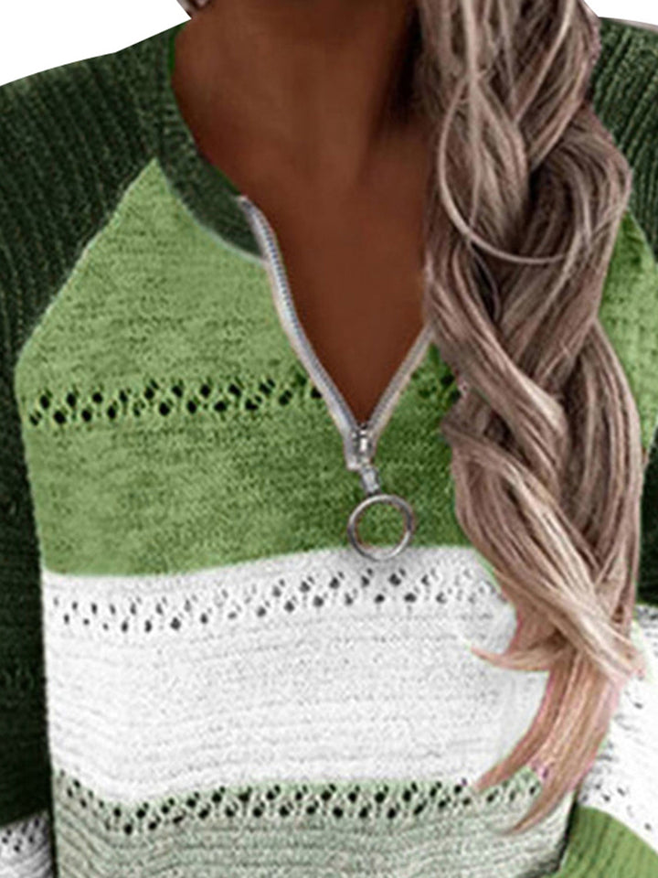 Stilla | Størrelse Farveblok Halv Lynlås Sweater