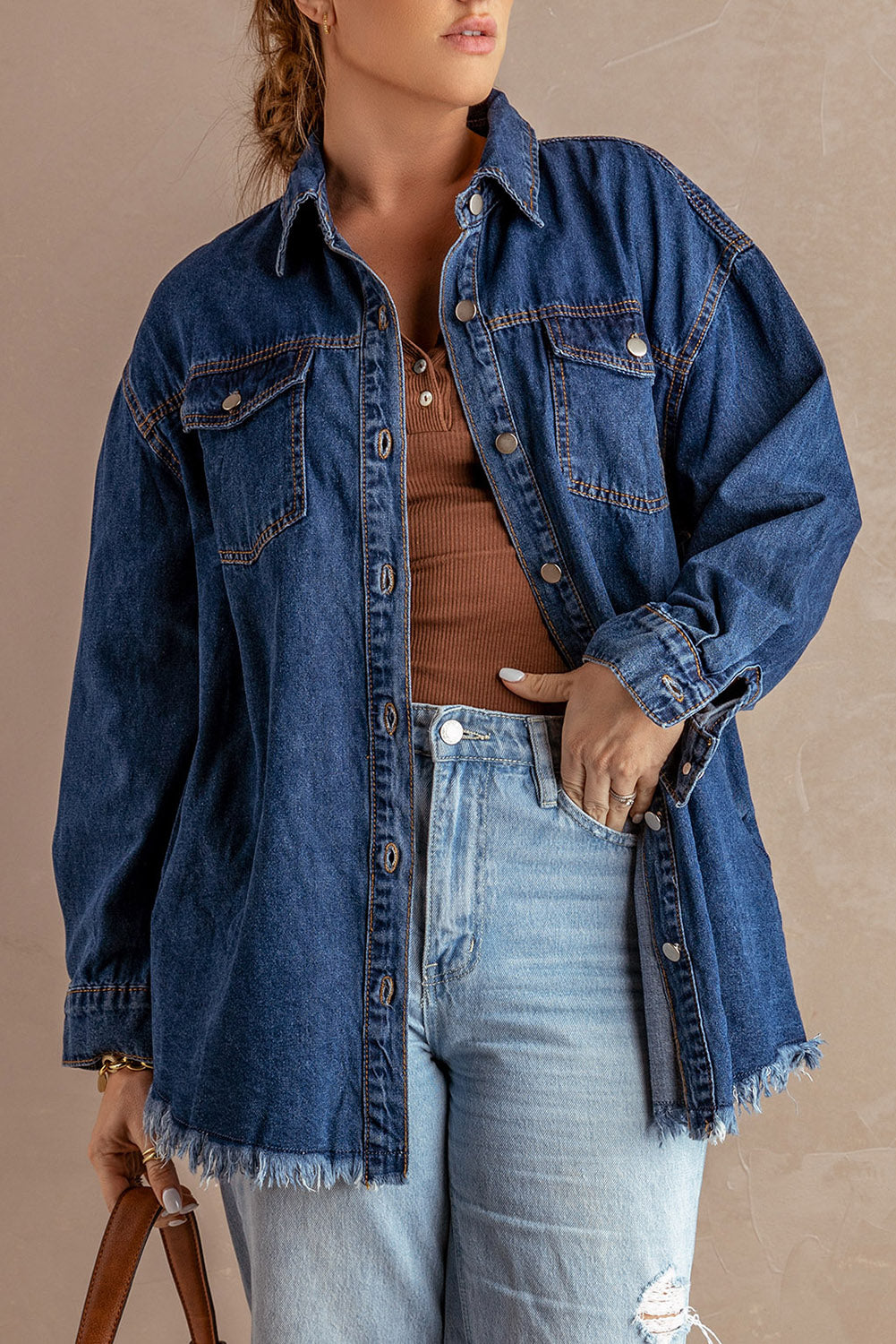 Stilla | Up Pocketed Raw Hem Denimjakke