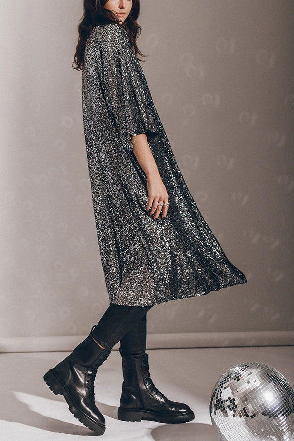 Stilla | Glamour Disco Paillette kimono med vidt ærme