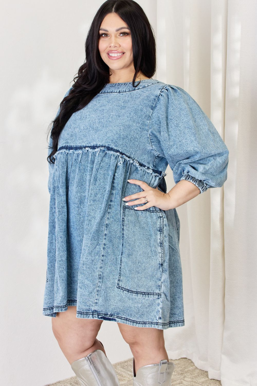 Stilla | Full Size Oversized Denim Babydoll Kjole
