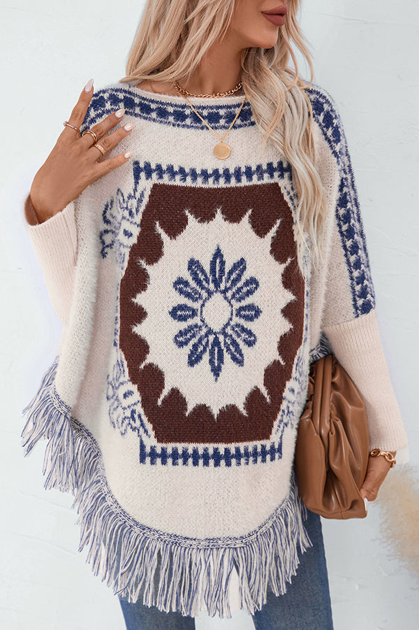 Stilla | Boho Strik Sweater med Frynse Kant