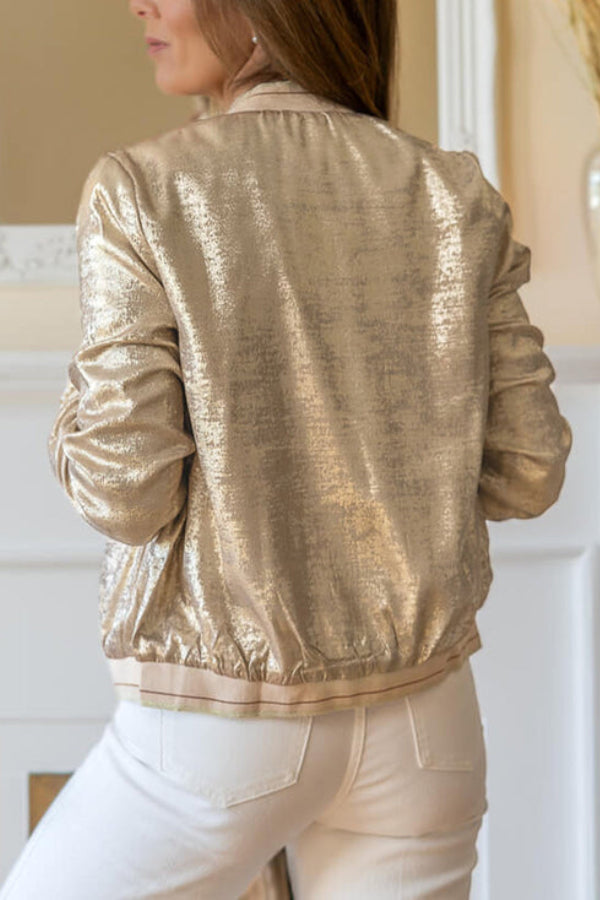 Stilla | Khaki Metallic Lynlås Baseballjakke