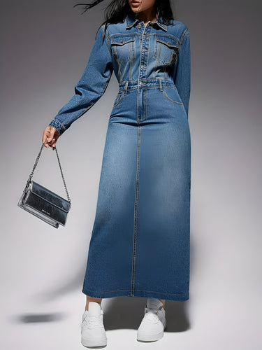 Stilla | Stilfuld Denim-look Langærmet Kjole