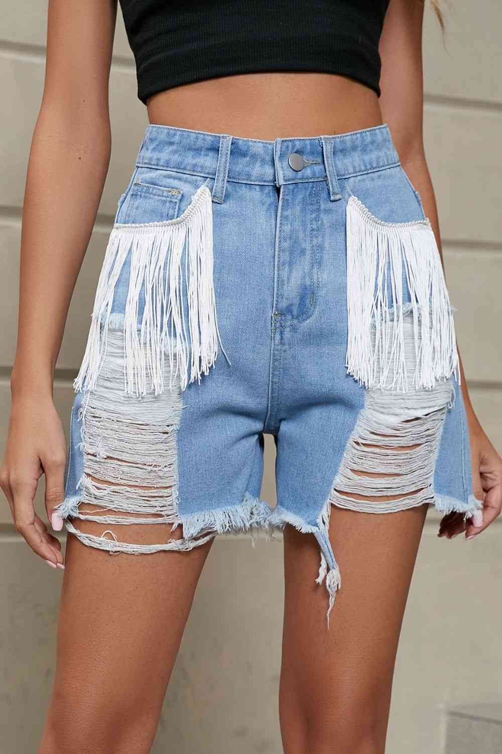 Stilla | Trim Distressed Denim Shorts Med Lommer