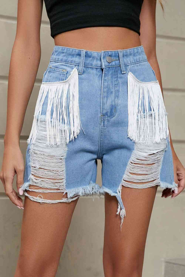 Stilla | Trim Distressed Denim Shorts Med Lommer