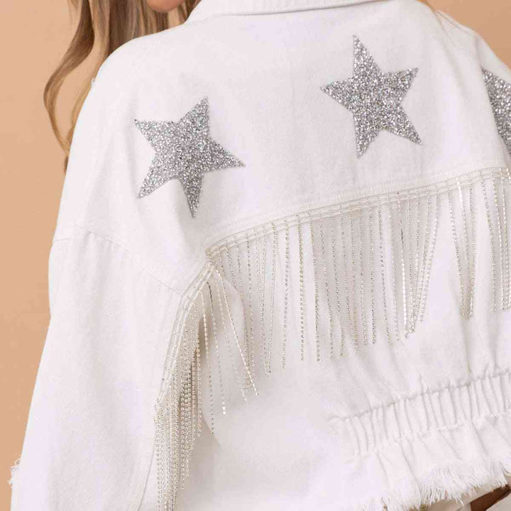 Stilla | Rå Kant Frynse Detalje Denimjakke