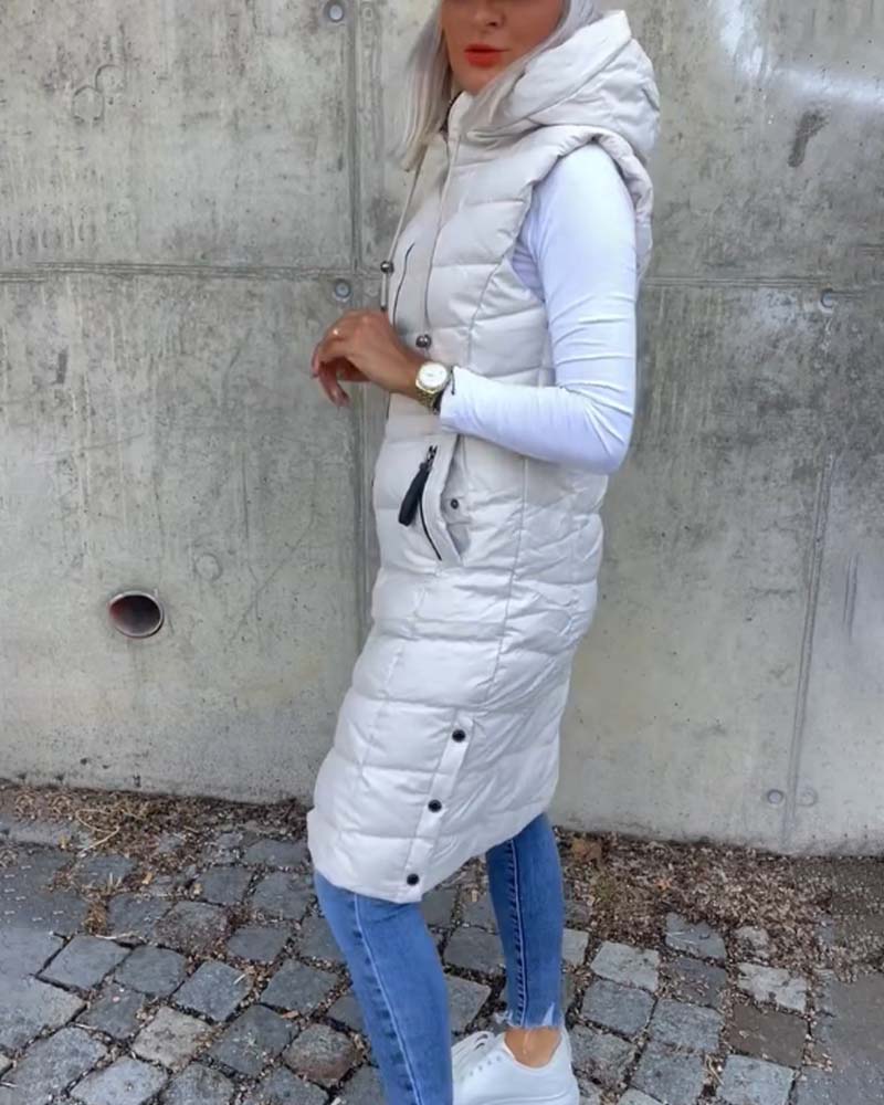 Stilla | Ærmeløs Casual Vatteret Jakke med Hætte og Lynlås