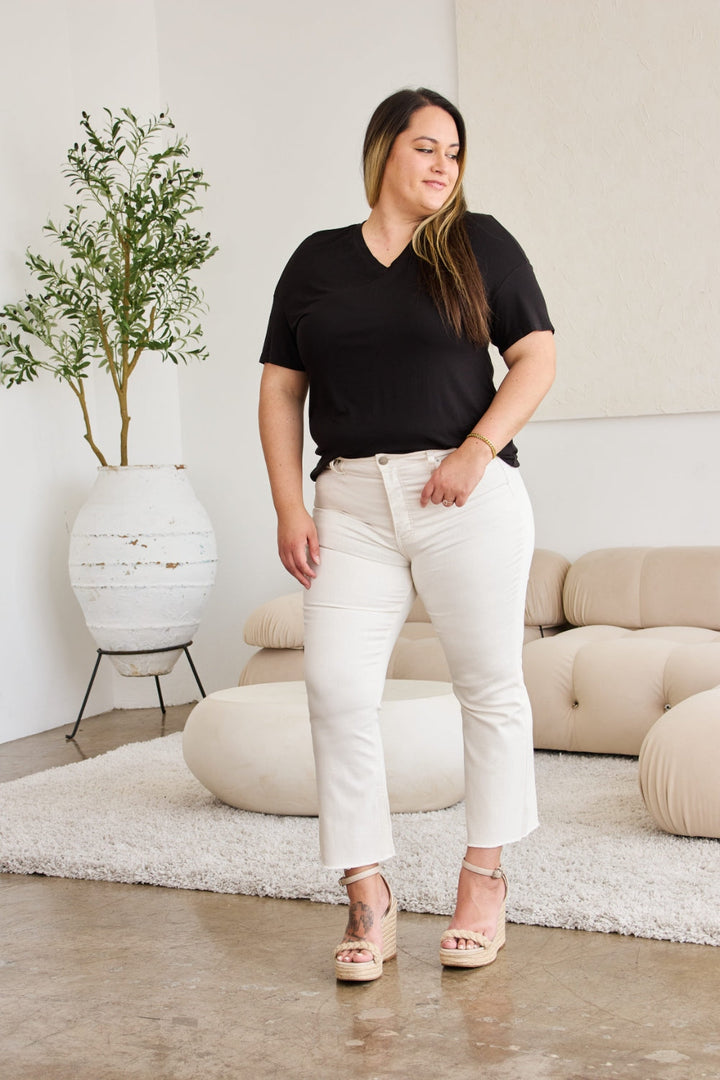 Stilla | Mini Mia Fuldt Størrelse Mavekontrol Høj Talje Rå Kant Jeans