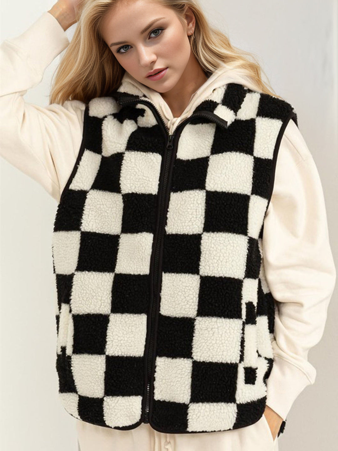Stilla | Tag Full Size Zip Up Tjekket Veste Kost
