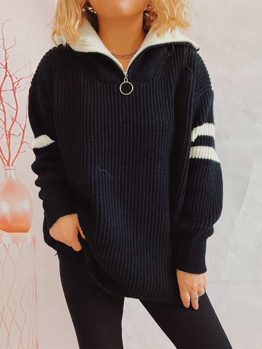 Stilla | To-Farvet Halv Zip Sweater