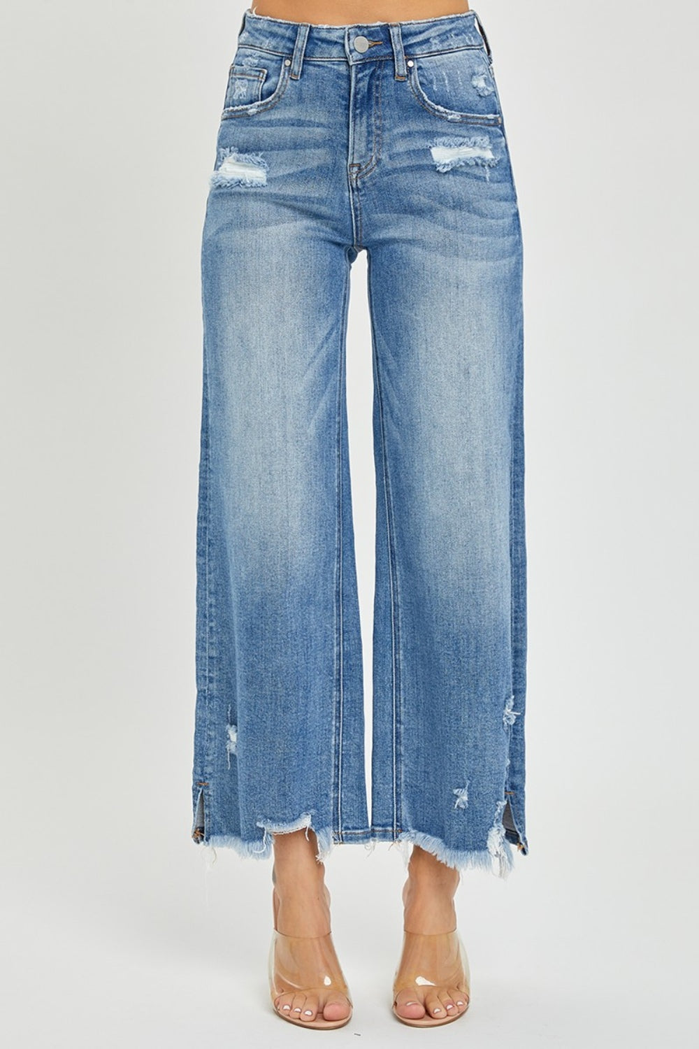 Stilla | Høj Talje Side Slids Ru Uden Kant Kort Jeans