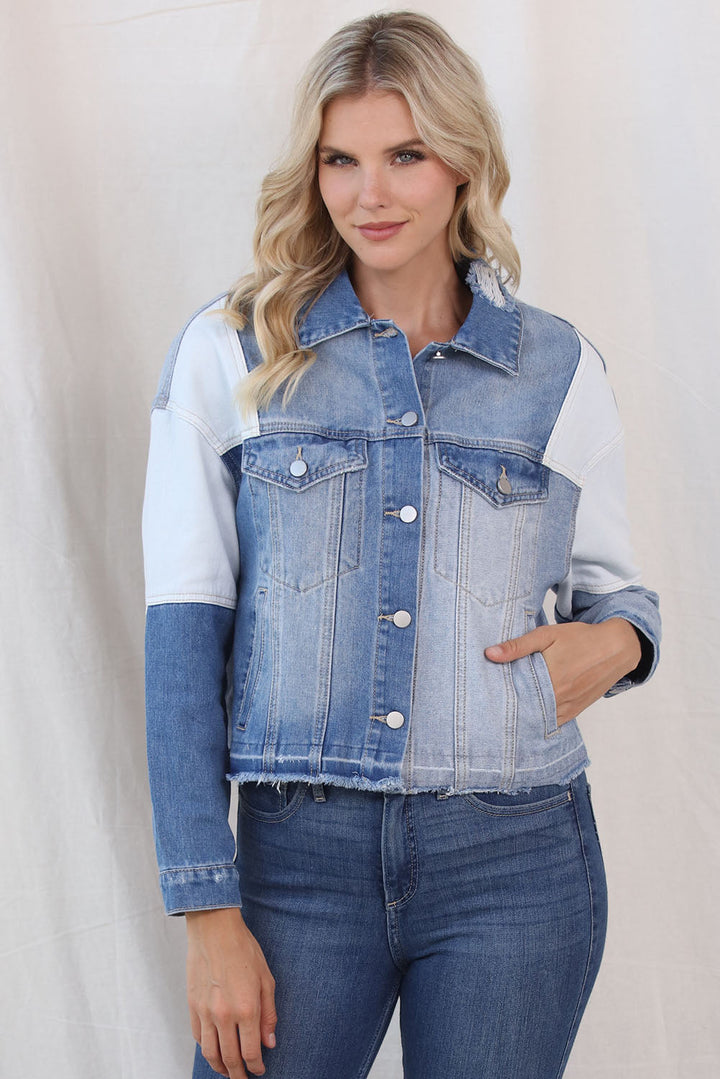 Stilla | Block Distressed Button up Denim Jakke