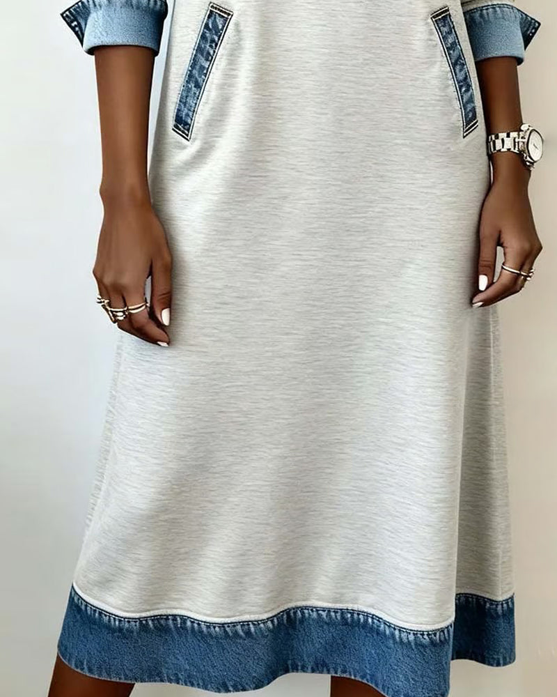 Stilla | Kjole med revers i denim patchwork