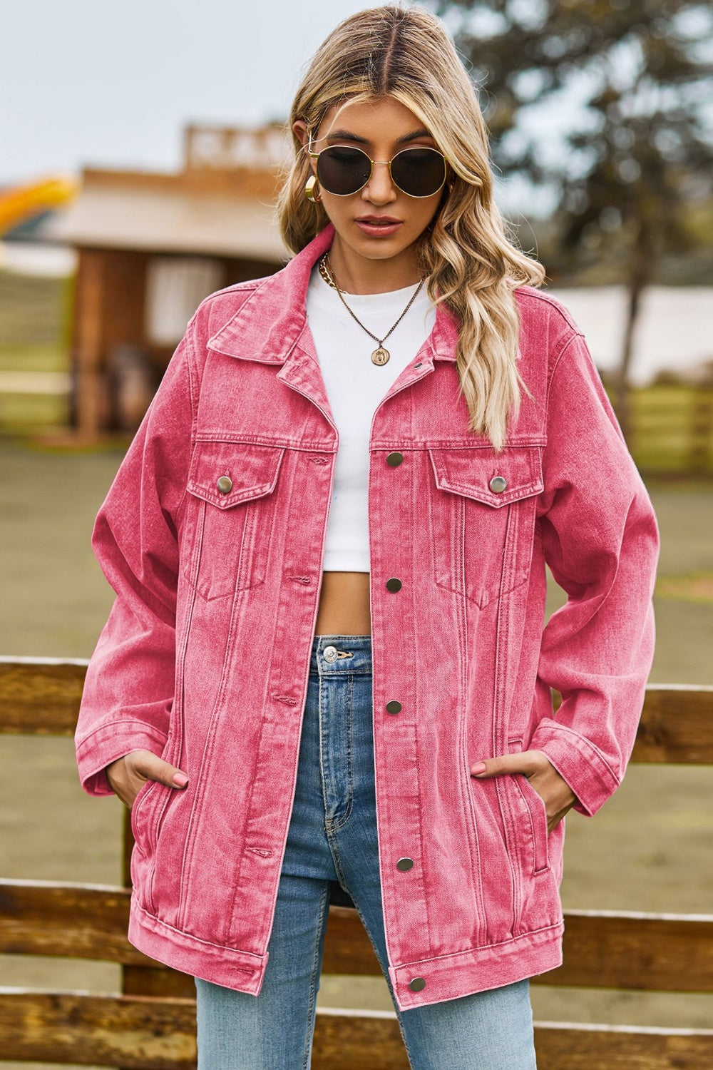 Stilla | Kravehals Denim Jakke Med Lommer