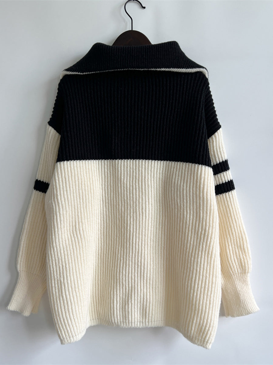 Stilla | To-Farvet Halv Zip Sweater