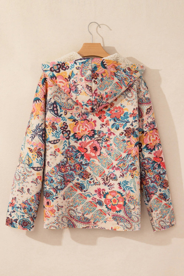 Stilla | Vintage Paisley Blomstertrykt Sherpa Futter Hættejakke