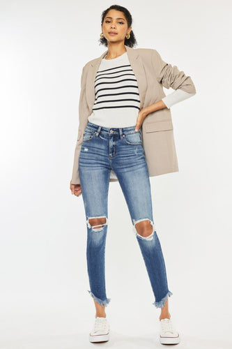 Stilla | Høj Talje Distressed Raw Hem Ankel Skinny Jeans