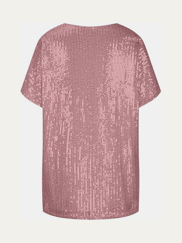 Stilla | Plus Size Paillet V-Hals Kortærmet Top