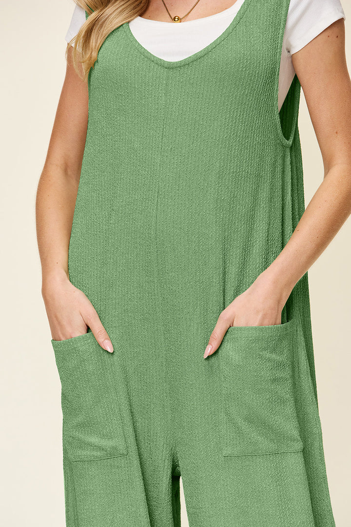 Stilla | Tag Fuld Størrelse Tekstur Uden Ærmer Bred Ben Jumpsuit