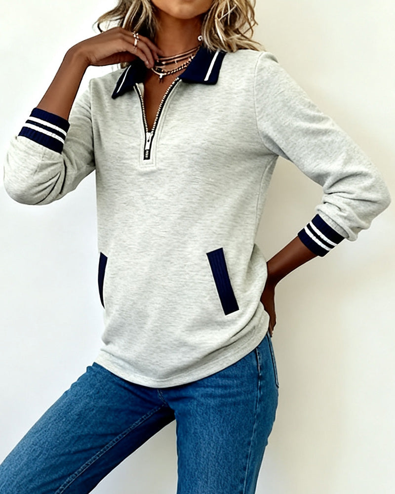 Stilla | Sweatshirt med revers lynlås og kontrastfarve