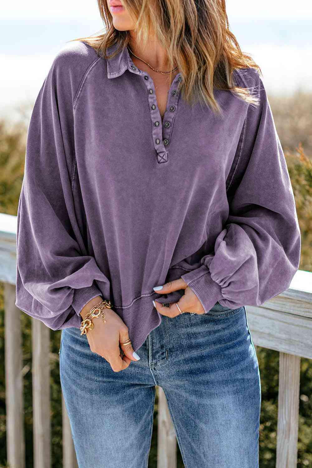 Stilla | Snap Krave Lantern Ærme Sweatshirt