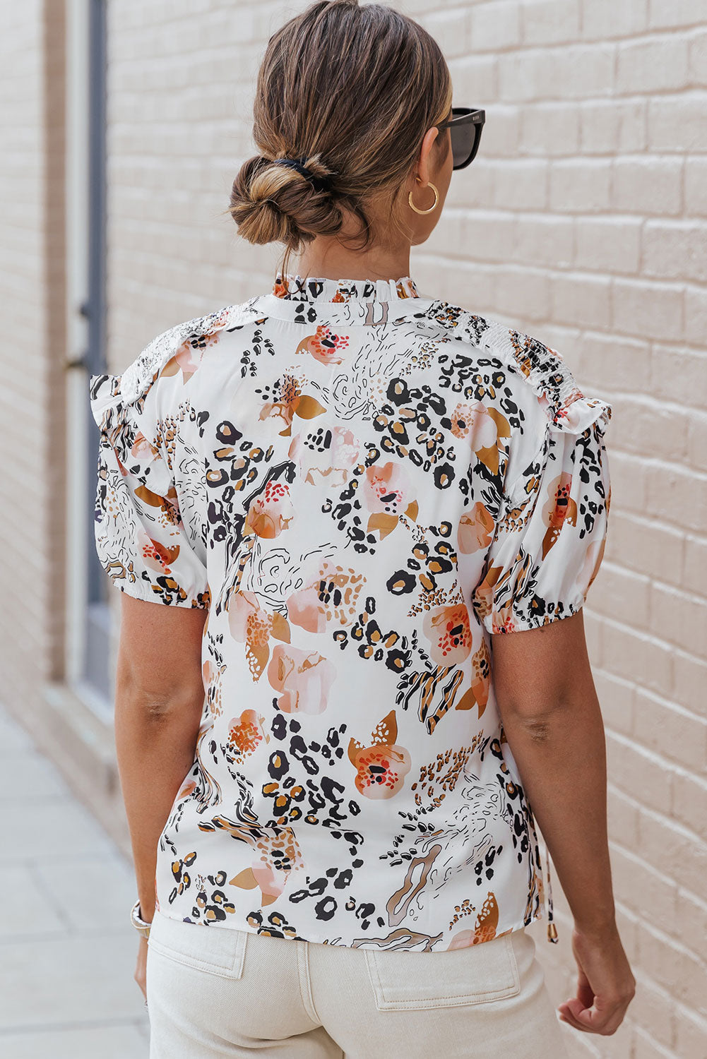 Stilla | Leopard Bånd Hals Kort Ærme T-Shirt