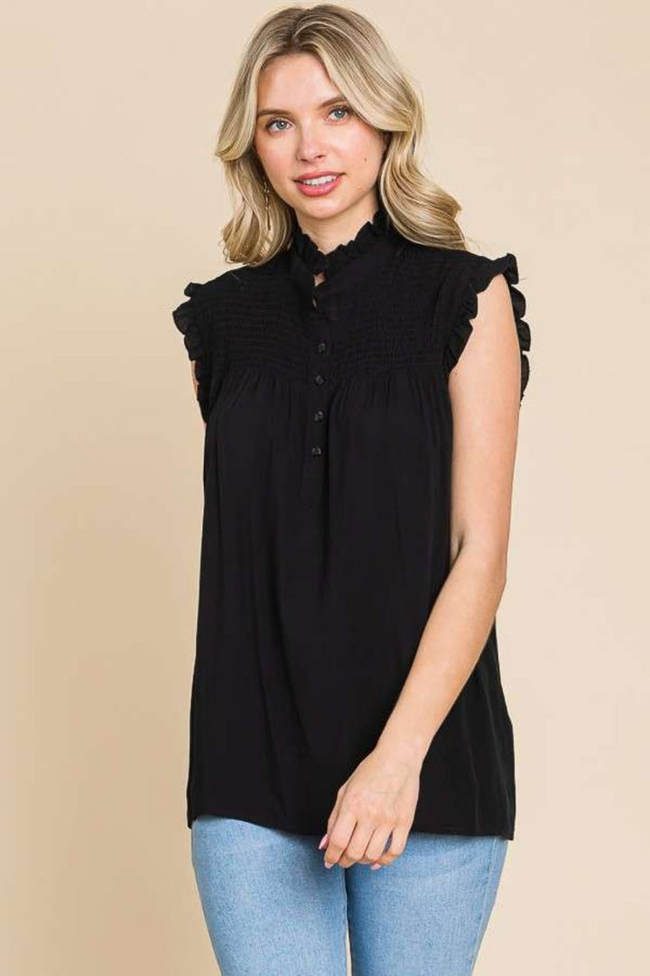 Stilla | Code Full Size Frynse Kante Smocked Ærmeløs Top