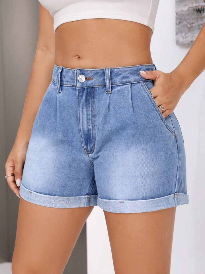 Stilla | Hem Mid-Rise Talje Denim Shorts