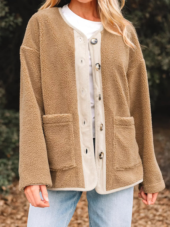 Stilla | Dame Button-Front Sherpa Teddy Jakke