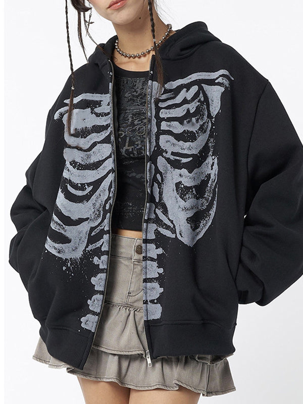 Stilla | Sort Oversized Hoodie med Skelettryk