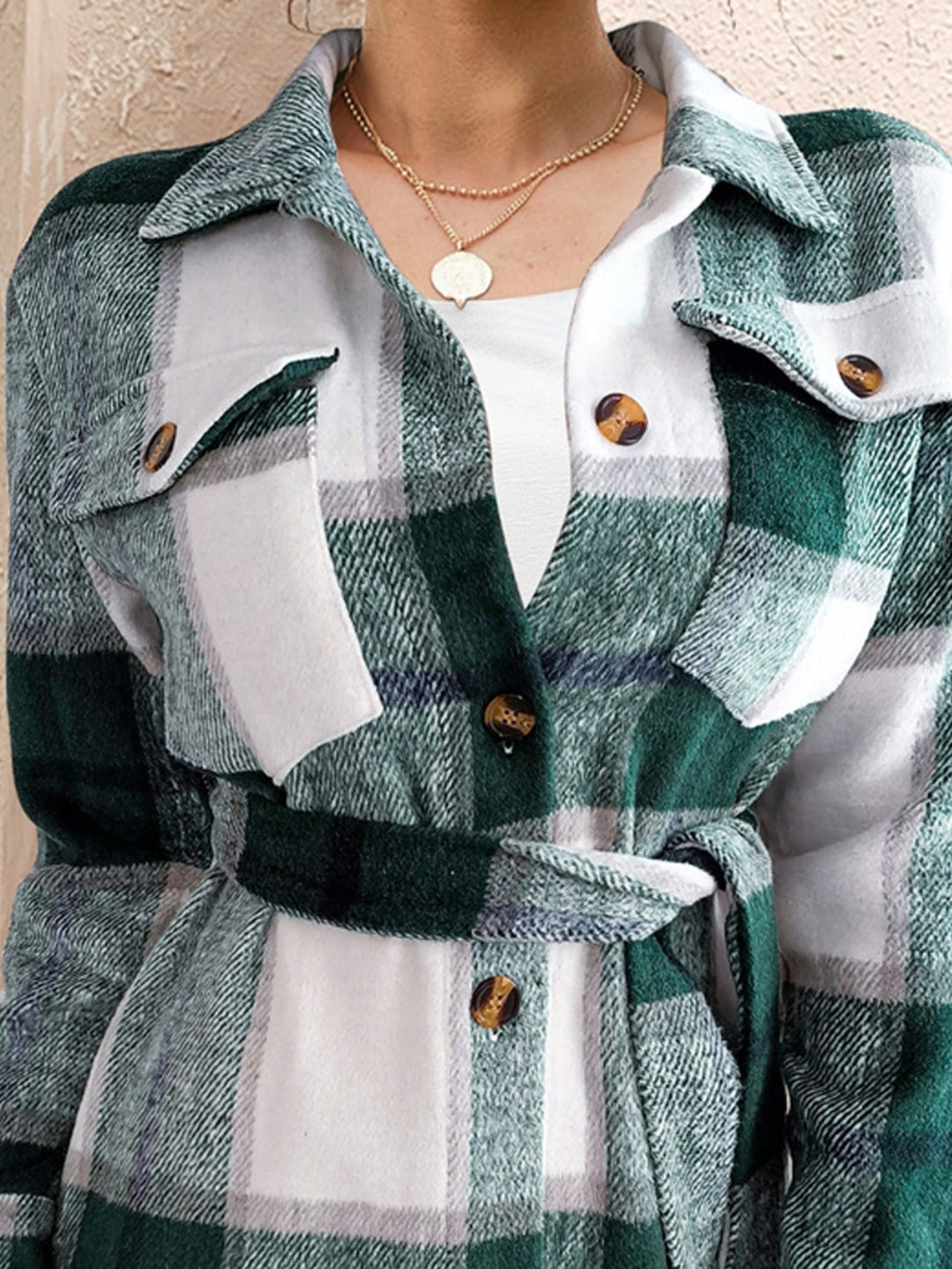 Stilla | Tied Plaid Button Up Shacket