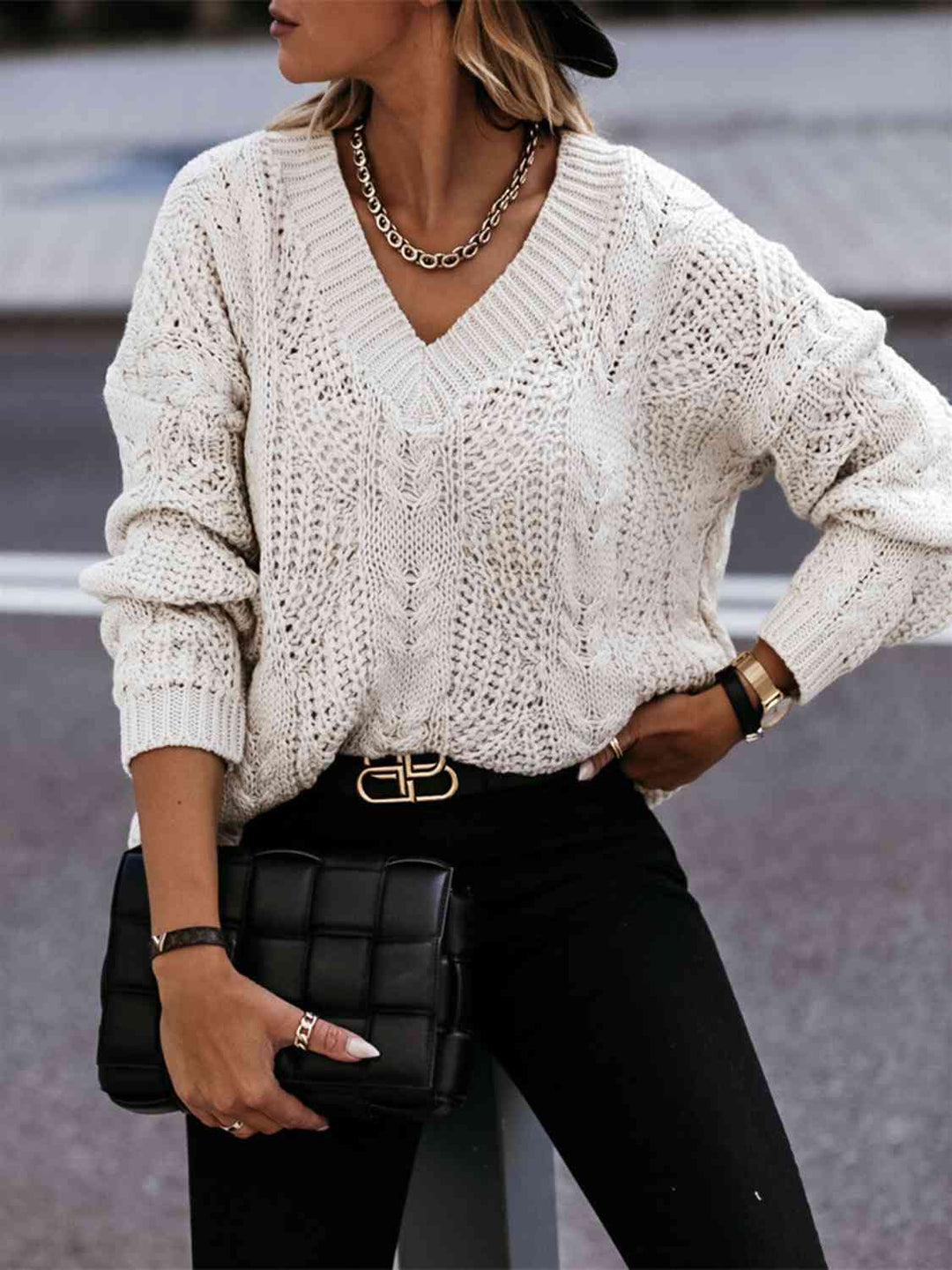 Stilla | Hals Cable-strikket Langærmet Sweater
