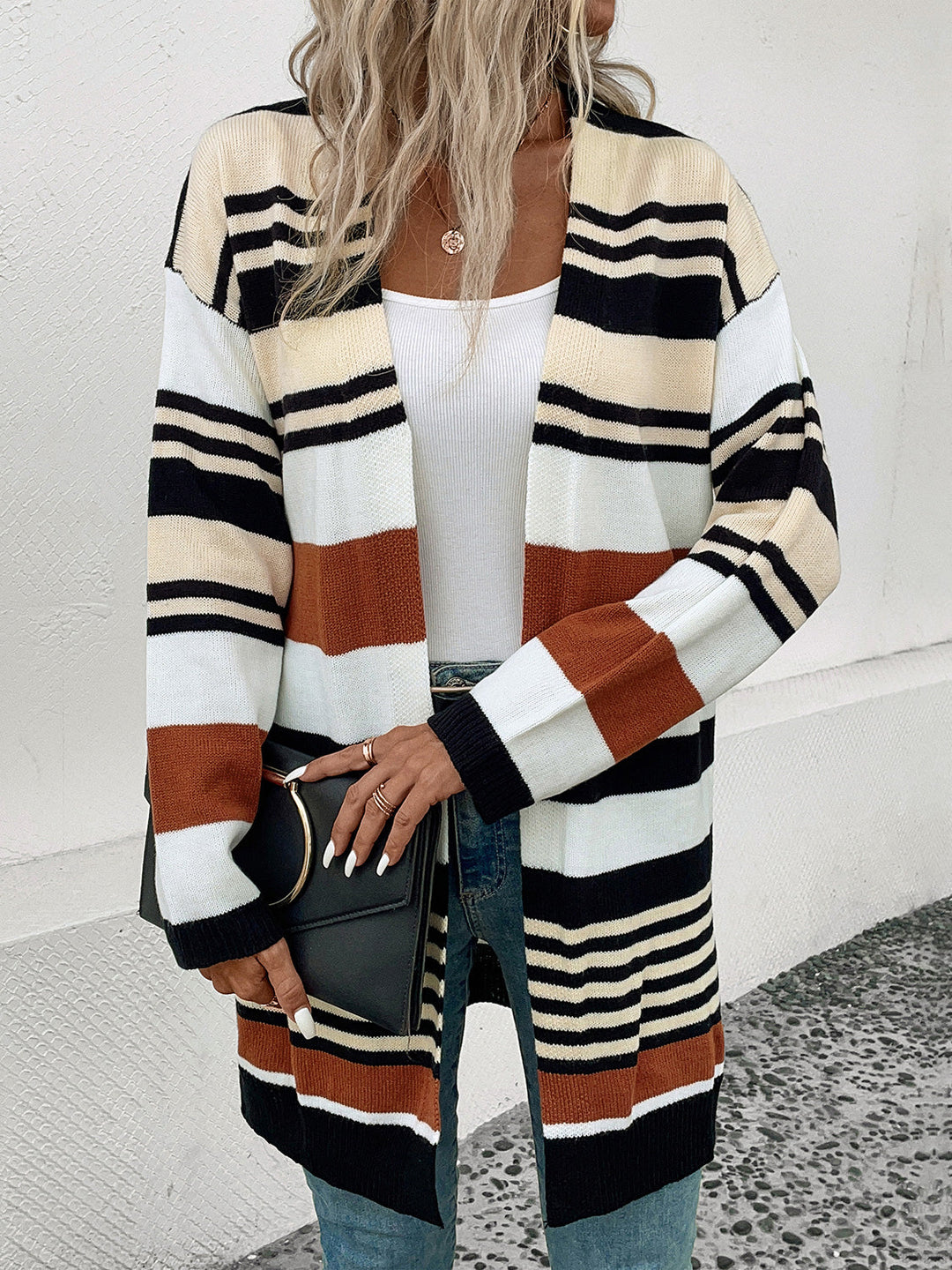 Stilla | Stribet Åben Front Drop Shoulder Cardigan