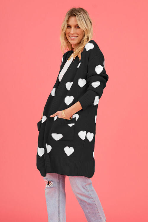 Stilla | Grafisk Åben Front Cardigan Med Lommer