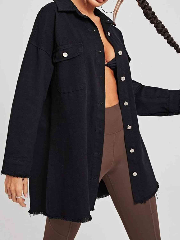 Stilla | Nakke Knap-op Faldende Skulder Denim Jakke