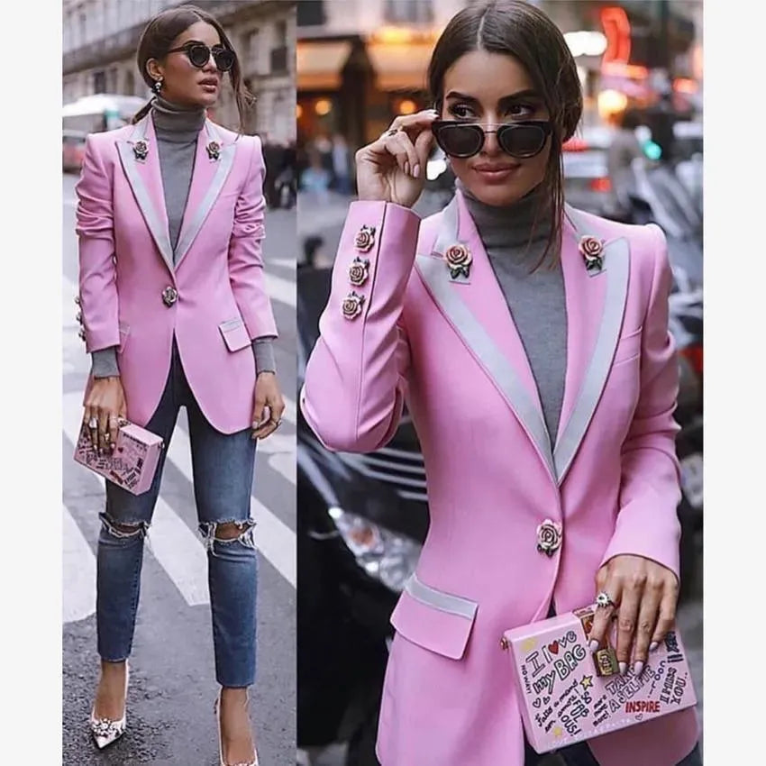 Stilla | Elegant Pink Blazer til kvinder - Almindelig - Ensfarvet