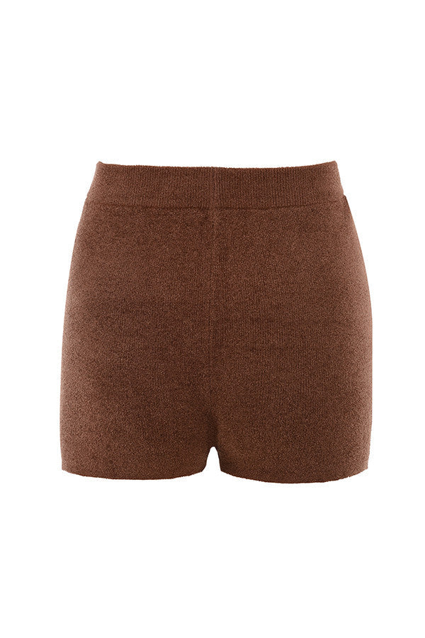 Stilla | Chokolade Fluffy Crop Top Med Højtaljede Shorts