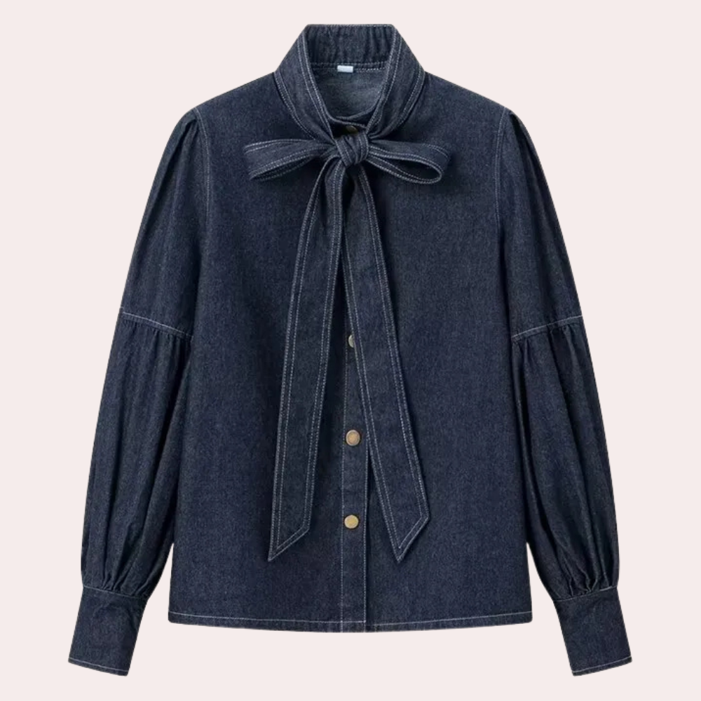 Stilla | Moderne Skjorte i Denim med Sløjfe Krave til Damer