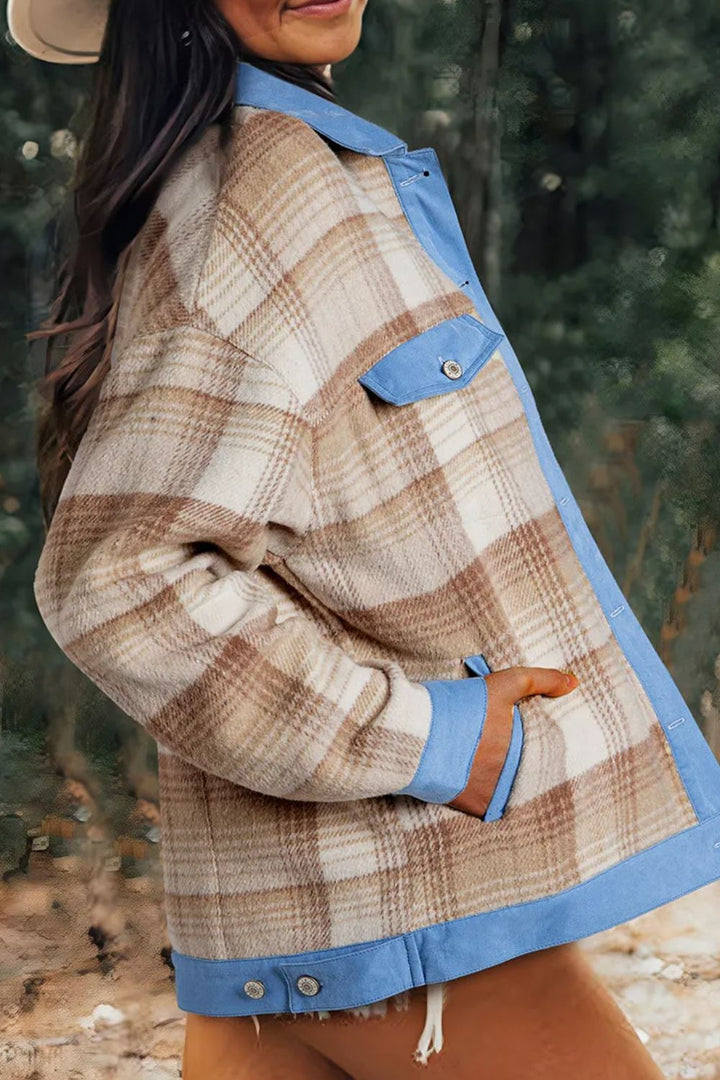 Stilla | Trim Plaid Krave Neck Shacket