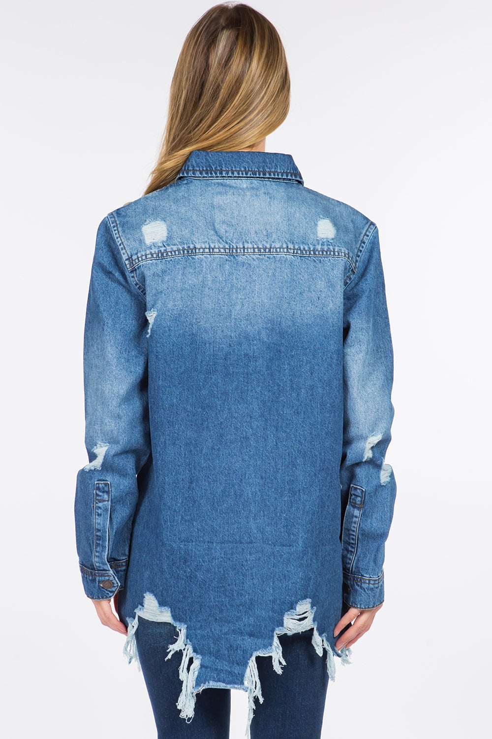 Stilla | Bazi Distressed Frayed Hem Denimjakke