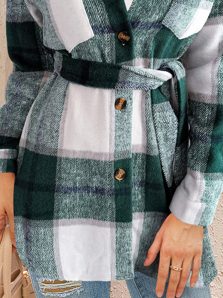 Stilla | Tied Plaid Button Up Shacket