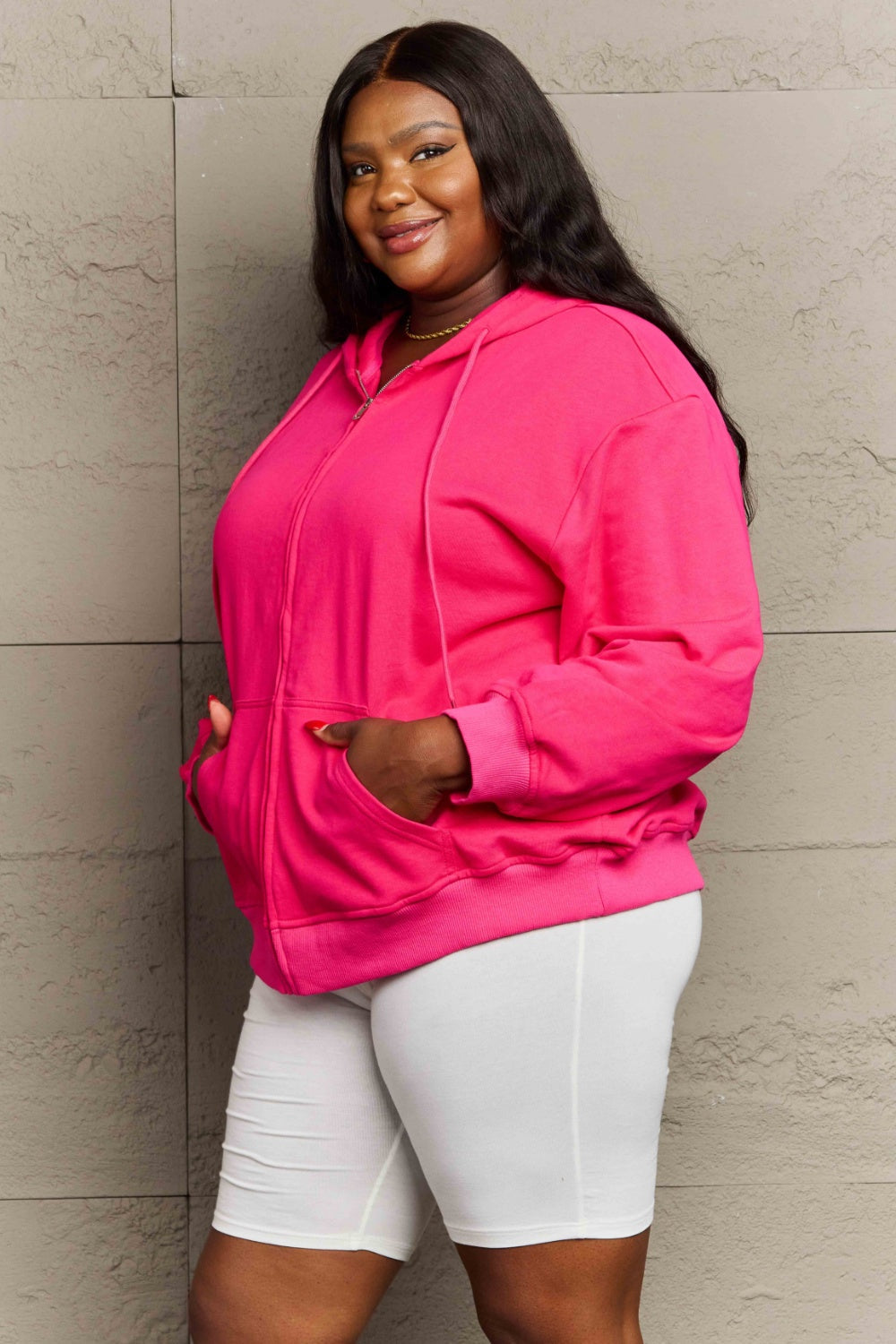 Stilla | Plus Size Zip Up Langærmet Hættetrøje