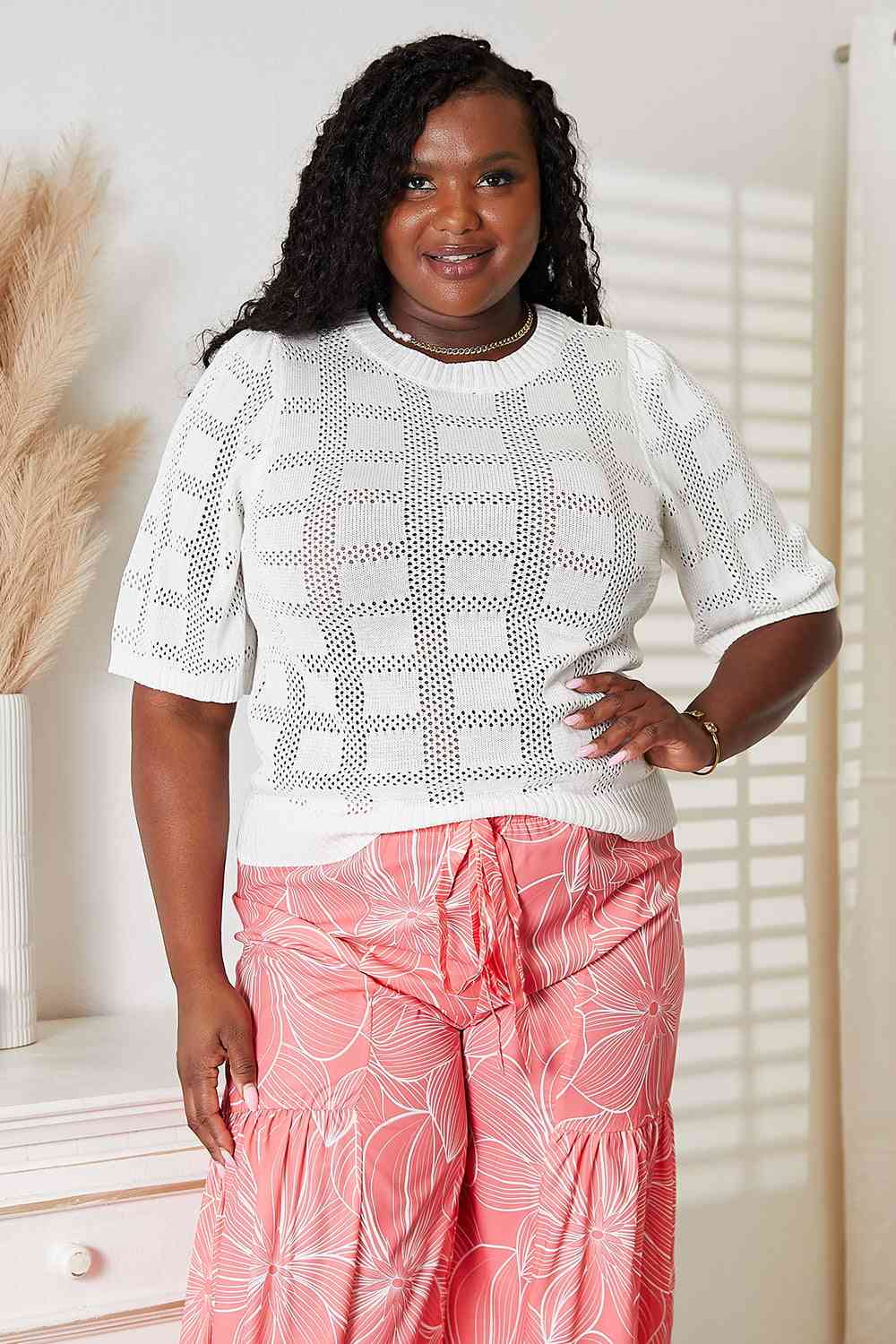 Stilla | Take Ribbet Trim Rund Hals Strik Top