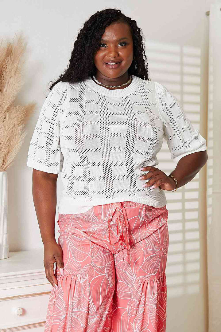 Stilla | Take Ribbet Trim Rund Hals Strik Top
