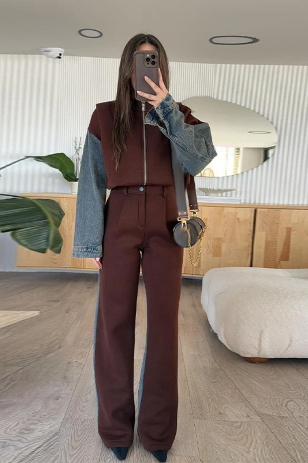 Stilla | Casual Denim Patchwork Sweatshirt Jakke med Lynlås